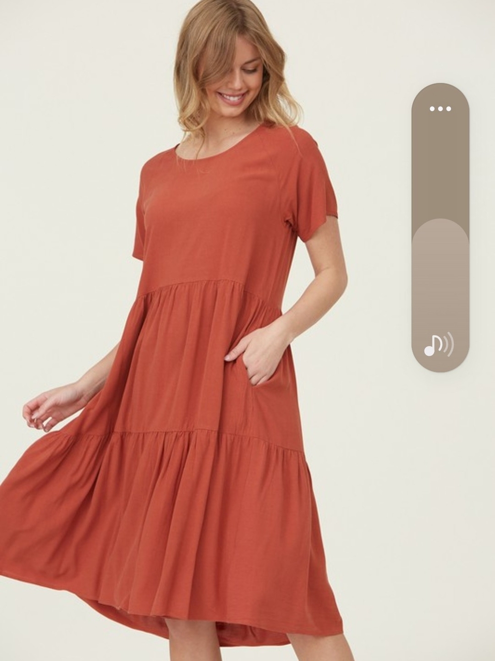 Plus Sized Women's Tiered Short Sleeve Midi Dress - Cinnamon